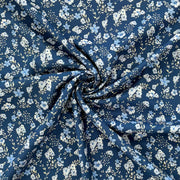 C858 Dainty Trailing Floral Needlecord Blue Fabric Gathered