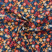 C859 Flower Power Needlecord Navy Coral Fabric Gathered