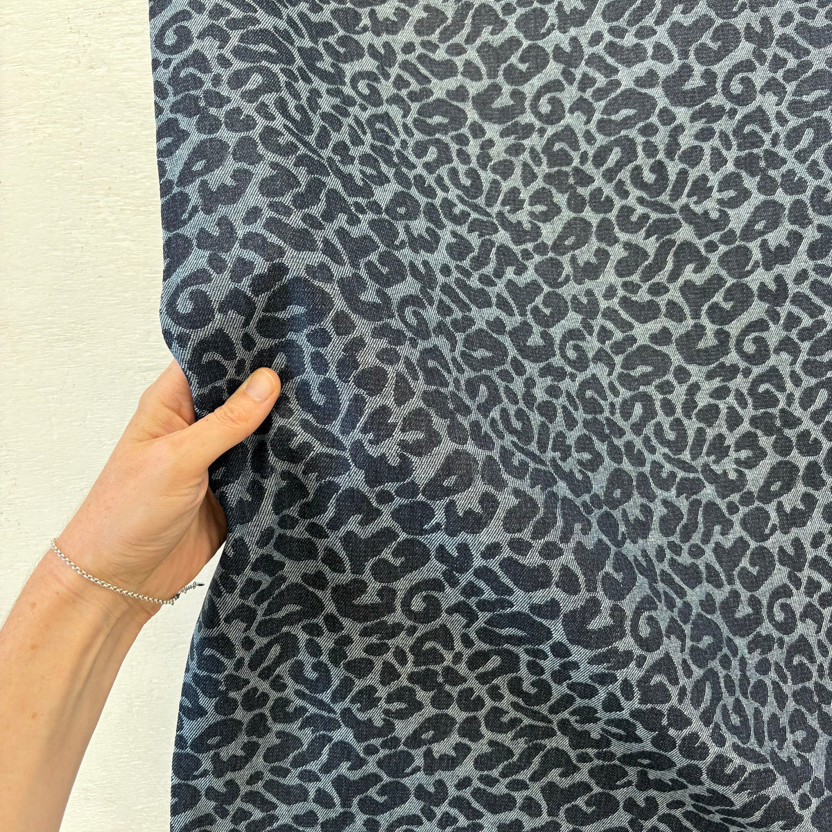 C862 Leopard Denim Weave Blue Fabric Scale