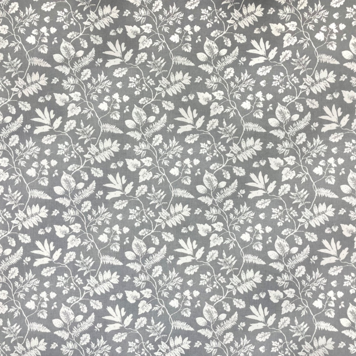 Clarke & Clarke floral print cotton curtain fabric grey background.