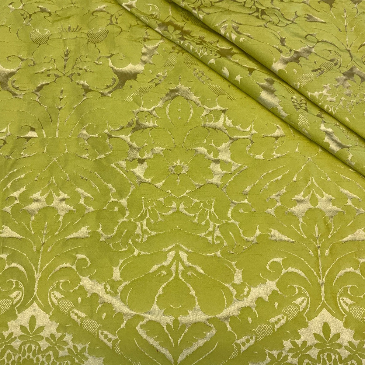 Dutch Damask Lime Silver T451 fabric folded