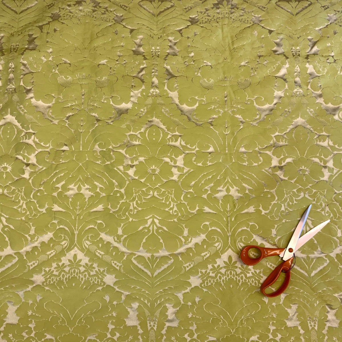 Dutch Damask Lime Silver T451 fabric scale