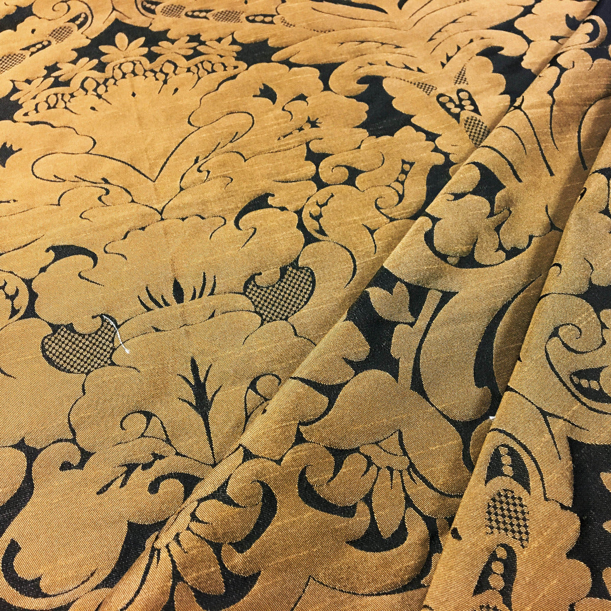 Faux Silk Damask Black Gold Fabric Gathered