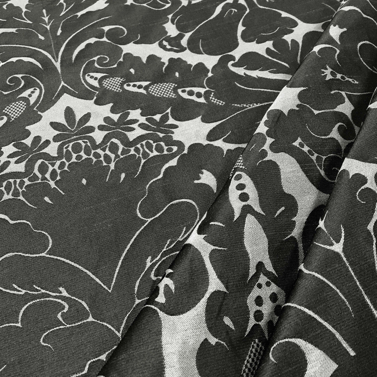 Faux Silk Damask Black Grey fabric