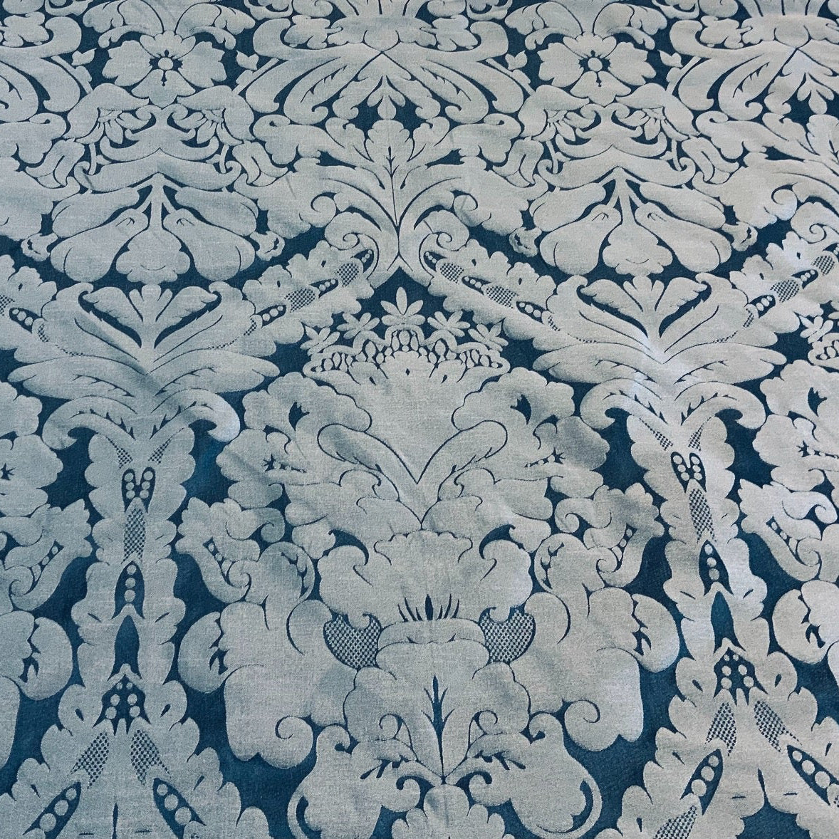 Faux Silk Damask Dark Blue Fabric Photo