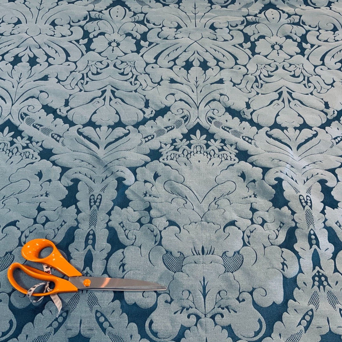 Faux Silk Damask Dark Blue Fabric Scale