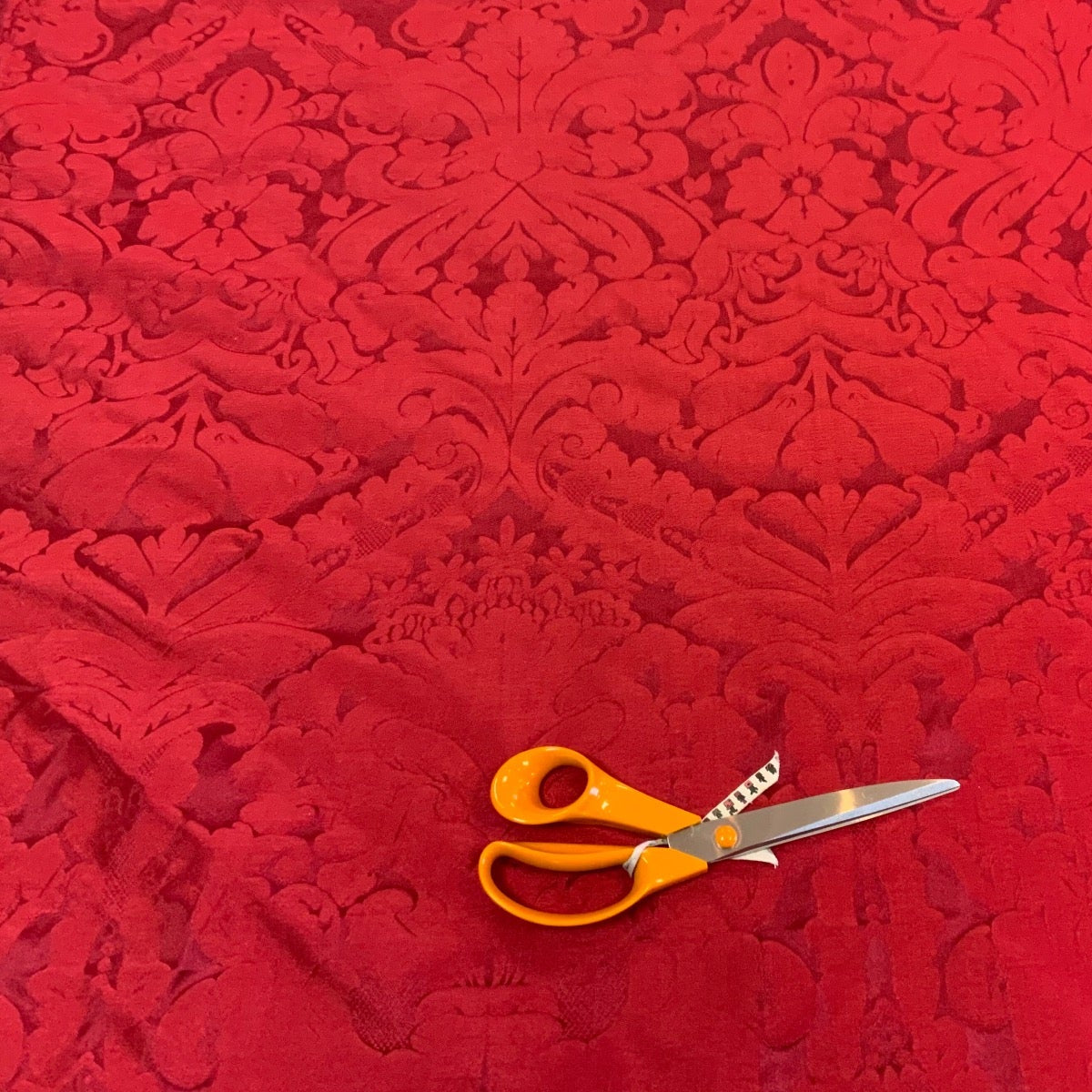 Faux Silk Damask Red Fabric Scale