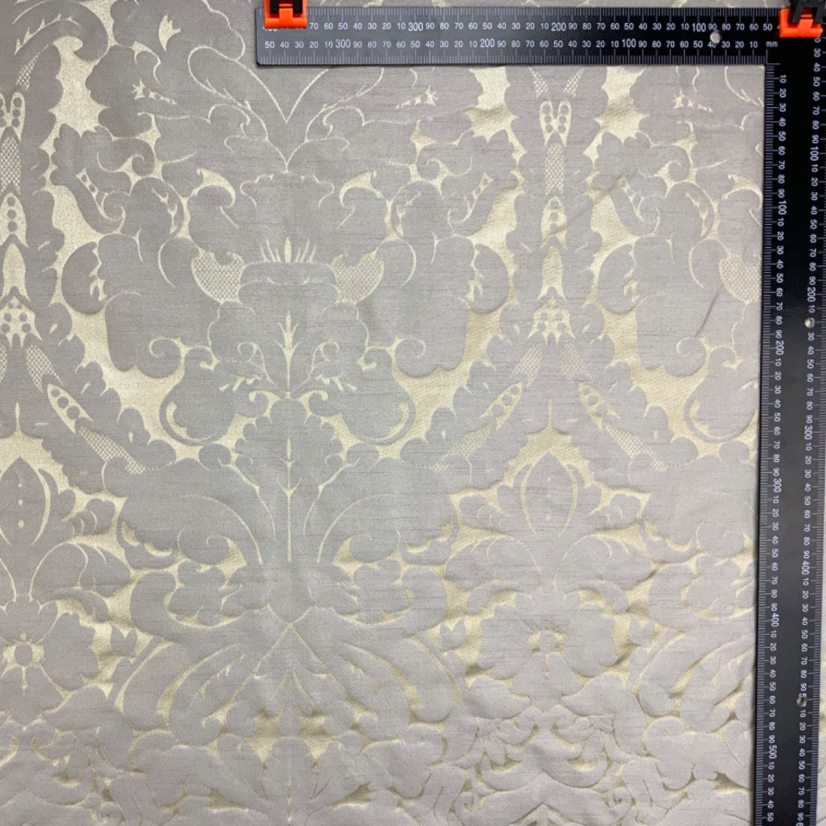 Faux Silk Damask Silver Fabric scale
