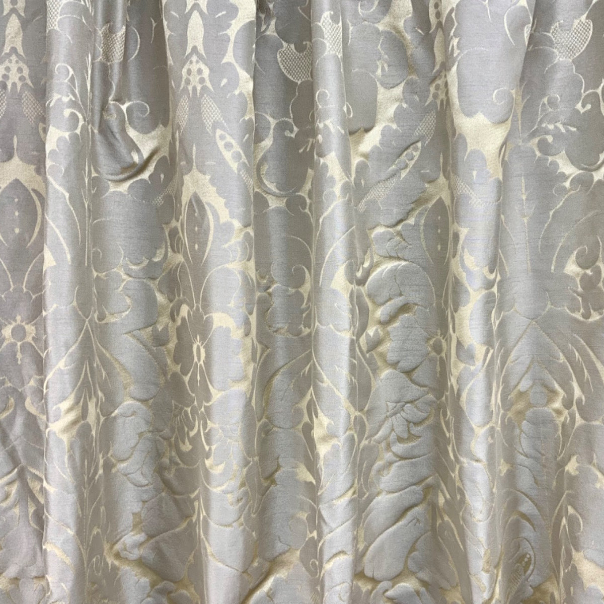 Faux Silk Damask Silver Fabric scale gathered