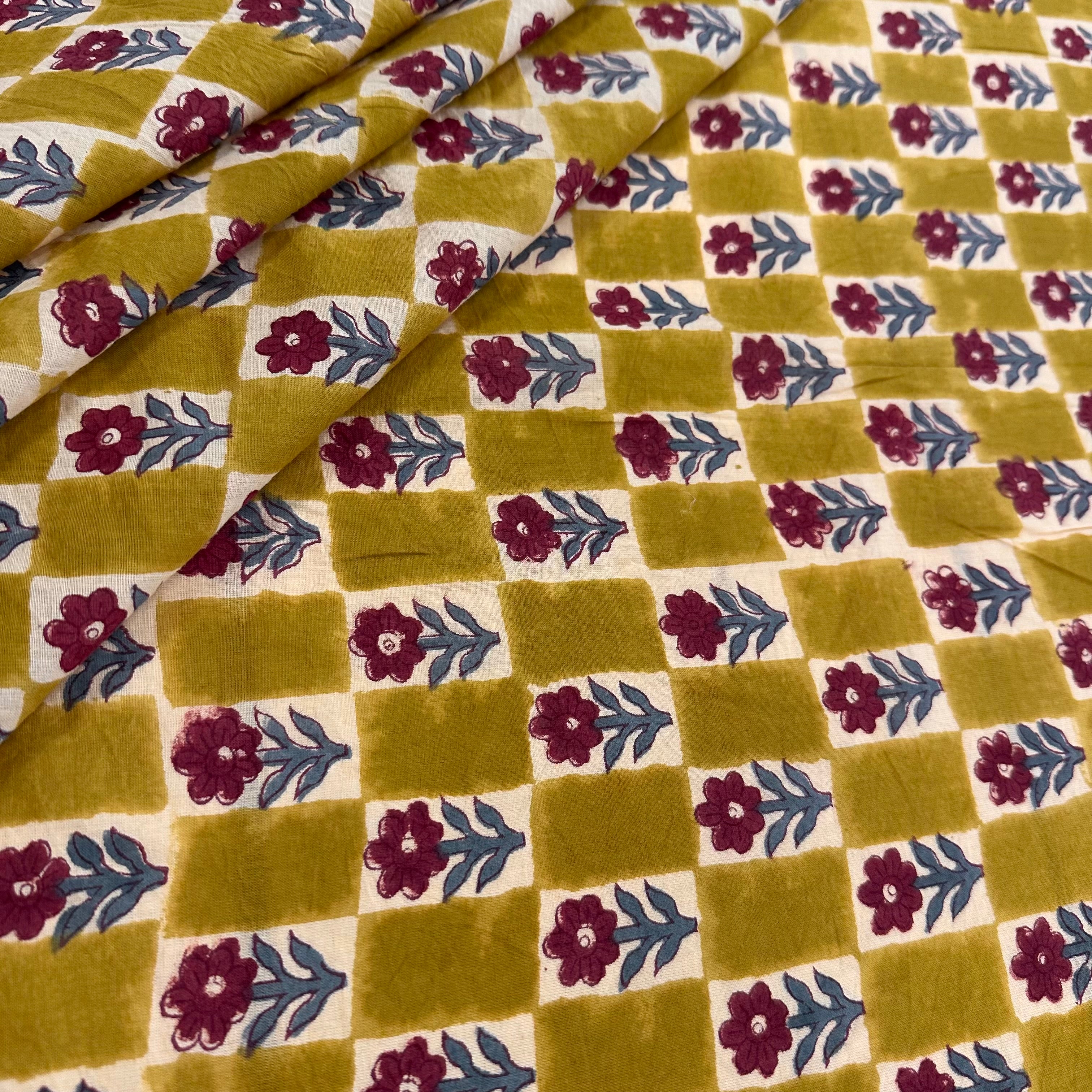 Floral Chess Block Print Mustard Tex Ex 2992