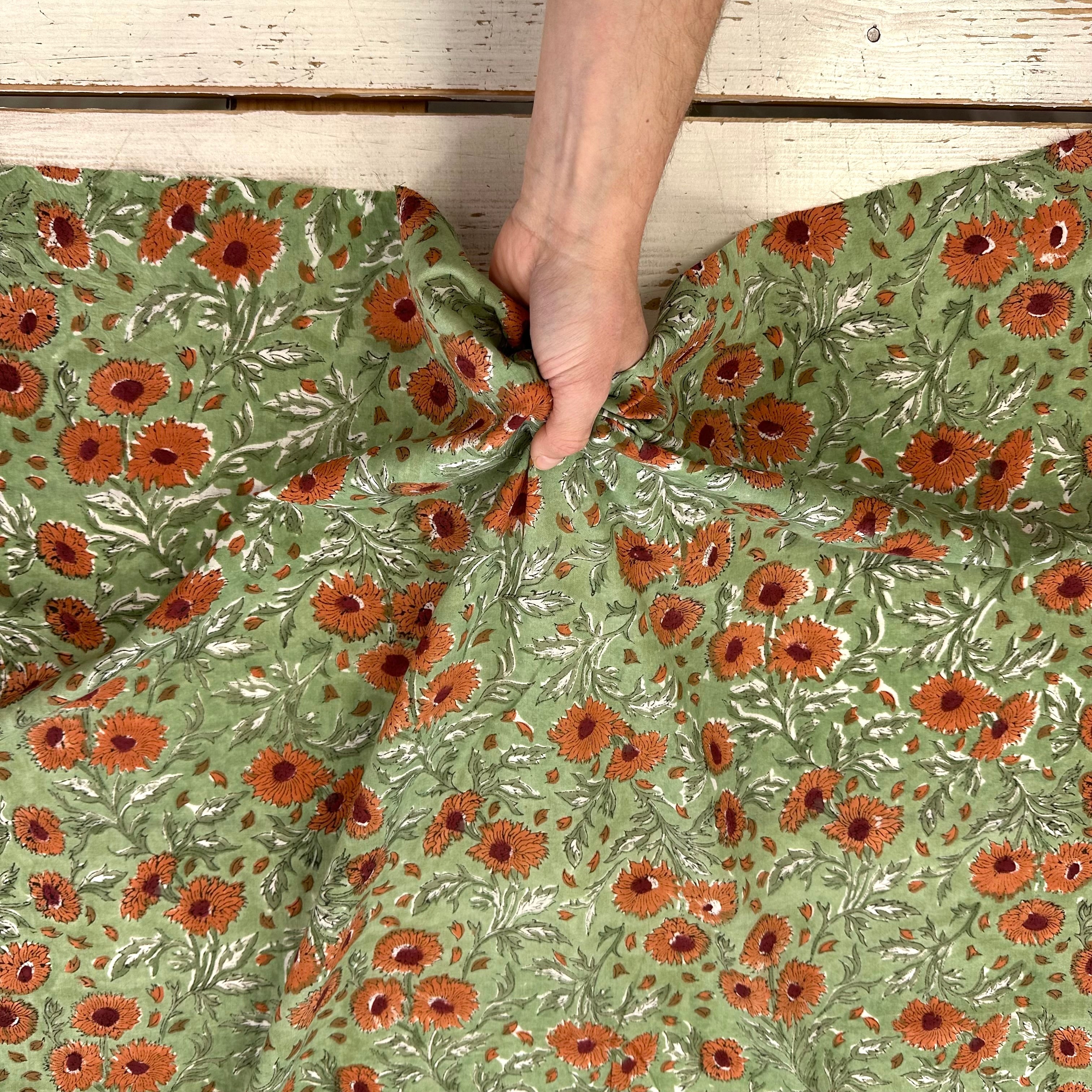 Marigold Petals Floral Block Print Green Tex Ex 2993