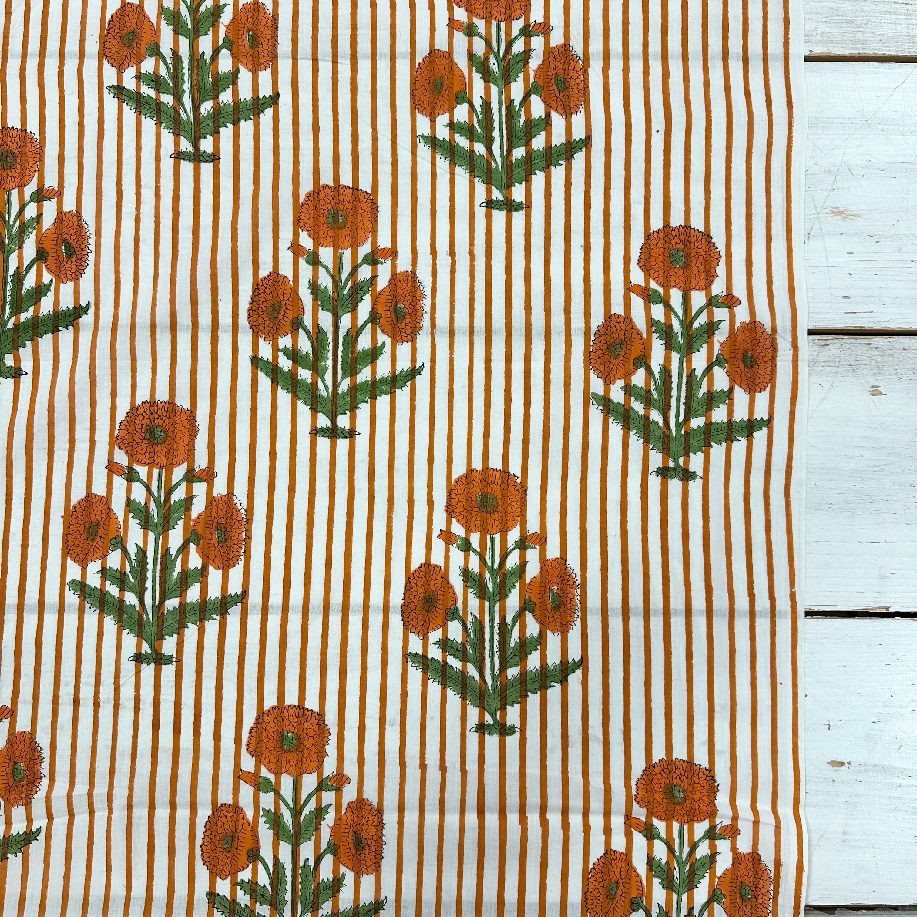 Marigold Stripe Floral Block Print Orange Tex Ex 2961