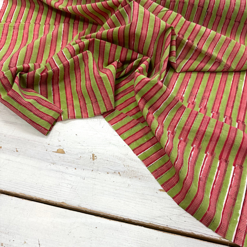 Fabirc Laddering Ladder Stripe Block Print Coral/Green Tex Ex 2989 | Textile Express ...