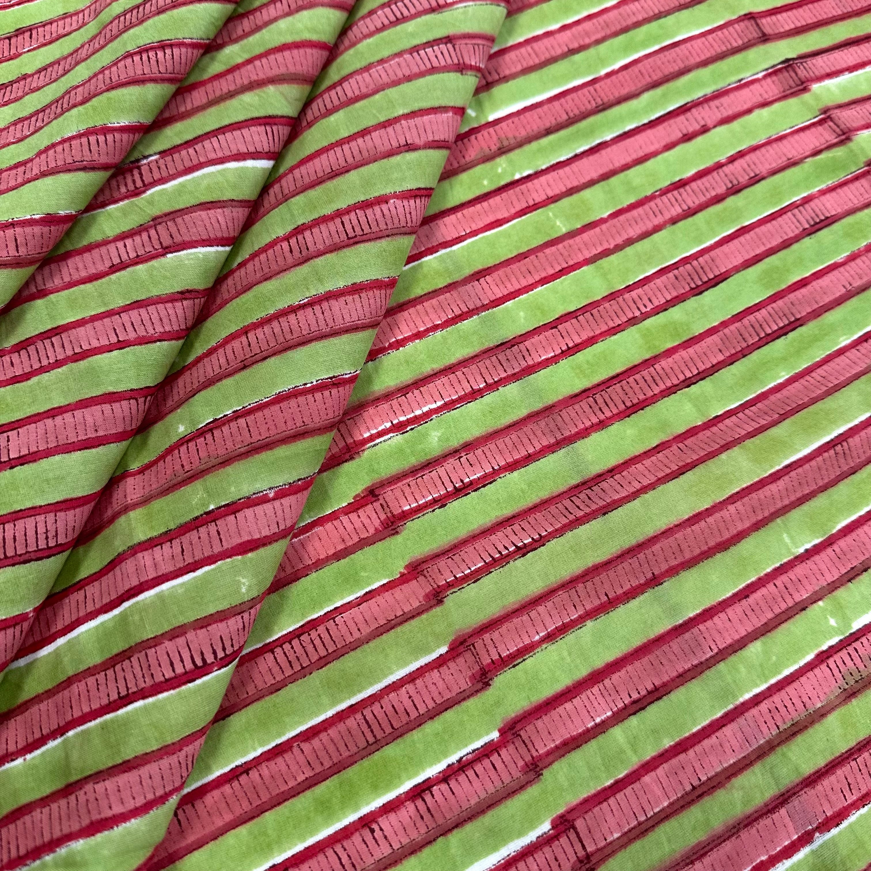 Ladder Stripe Block Print Coral/Green Tex Ex 2989