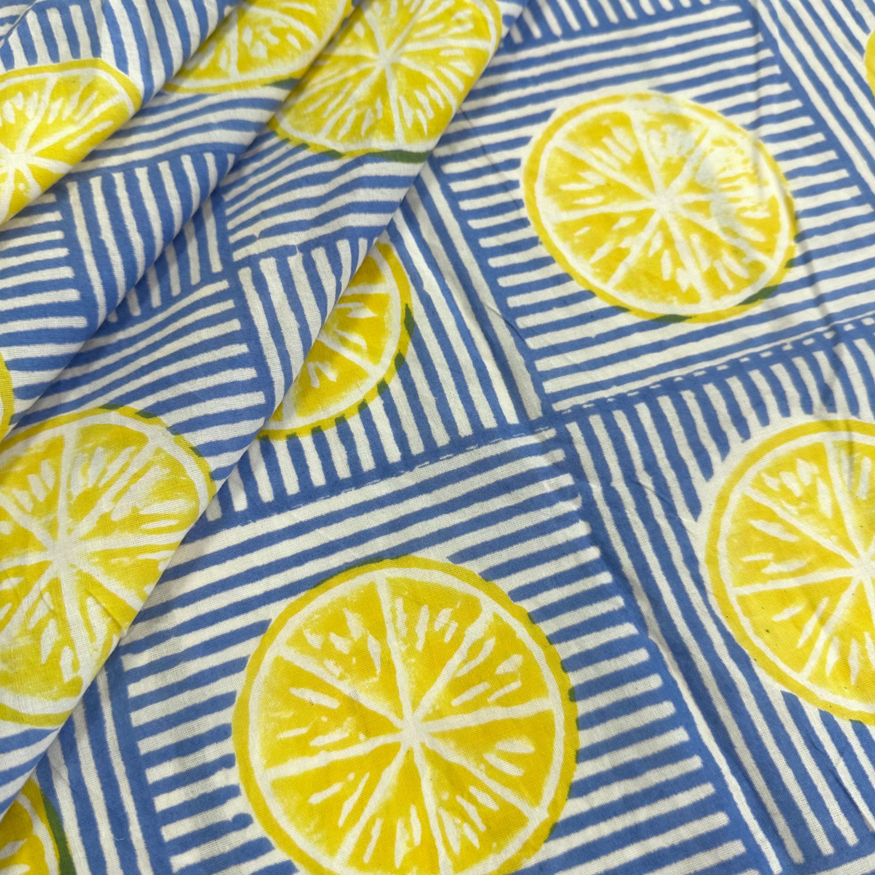 Amalfi Lemon Block Print Blue Tex Ex 2991