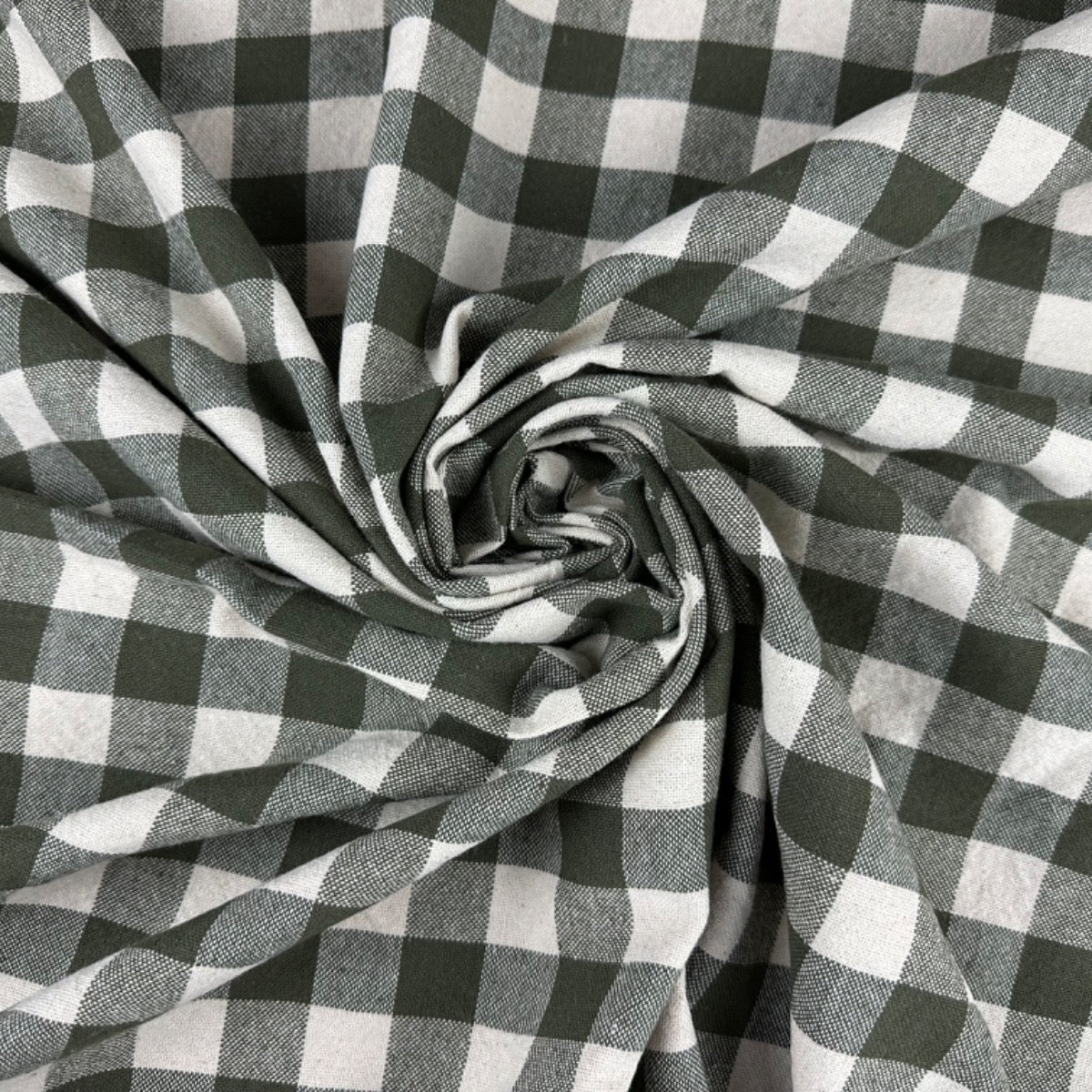 H358 Rustic Chunky Gingham Khaki Fabric Gathered