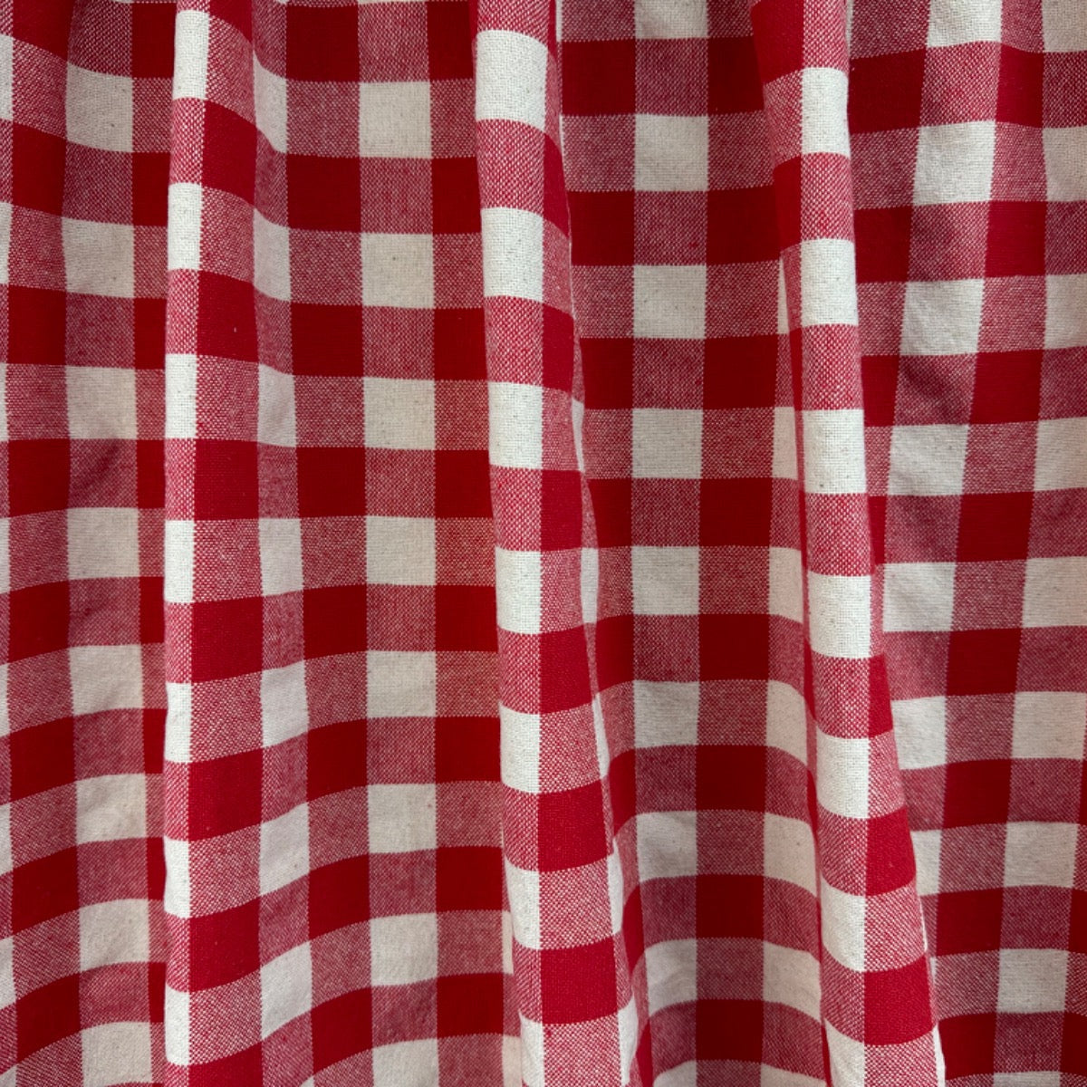 H359 Rustic Chunky Gingham Red Fabric Draped As Curtain