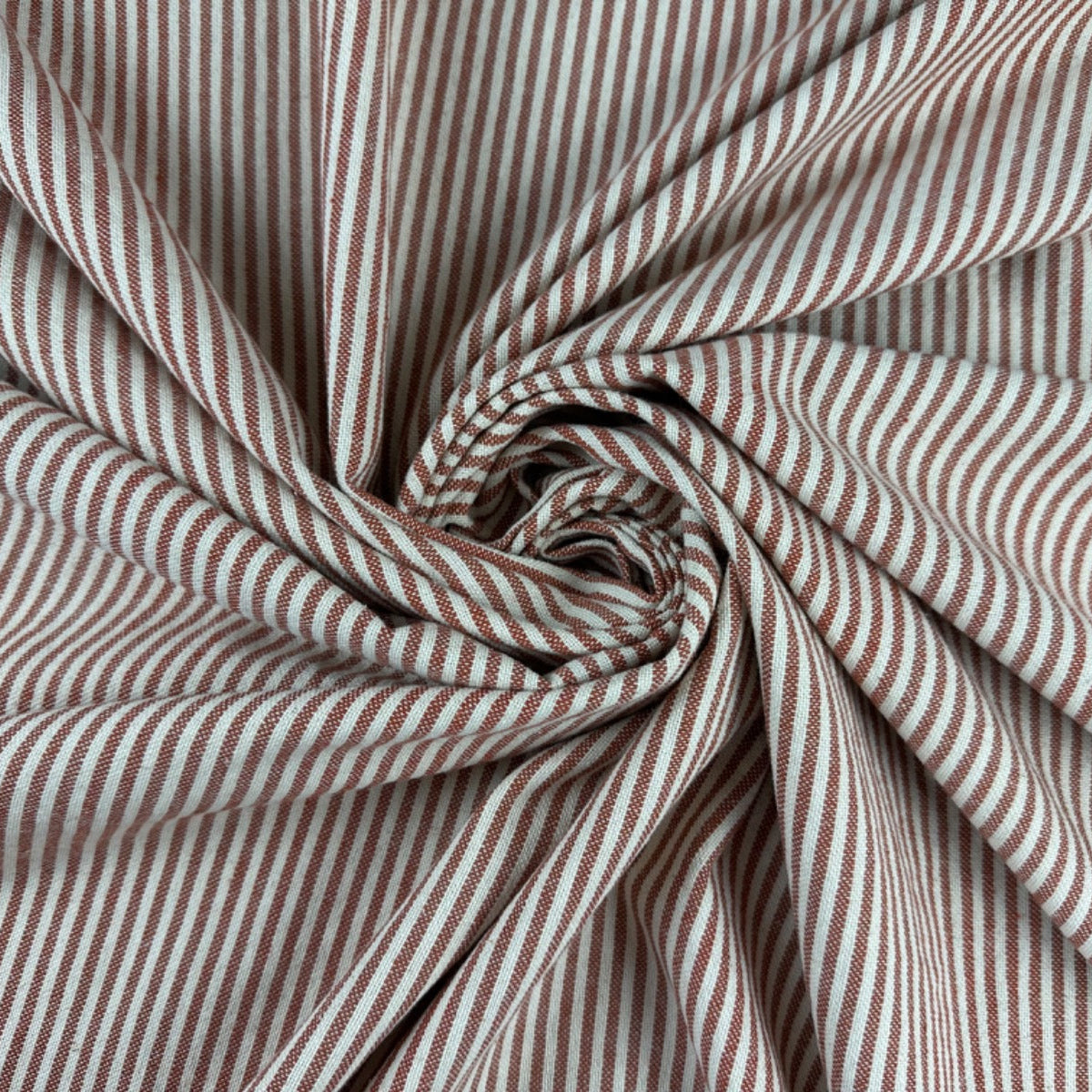 H362 Rustic Pierre Stripe Rust Fabric Gathered