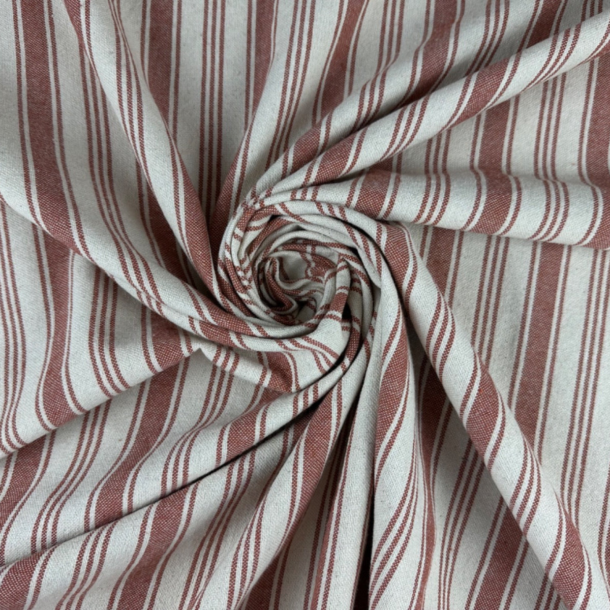 H364 Raphael Rustic Stripe Rust Fabric Gathered