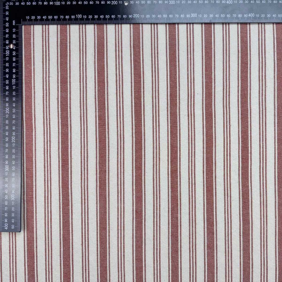 H364 Raphael Rustic Stripe Rust Fabric With Ruler For Scale