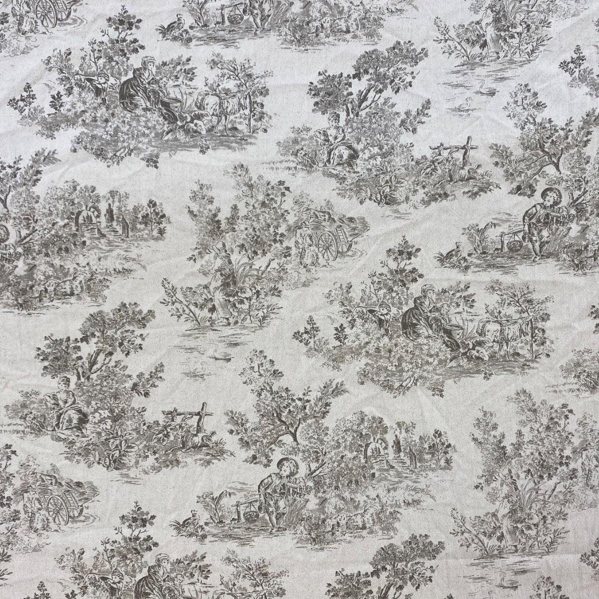 H397 Rustic Toile Natural beautiful pastoral print fabric swatch