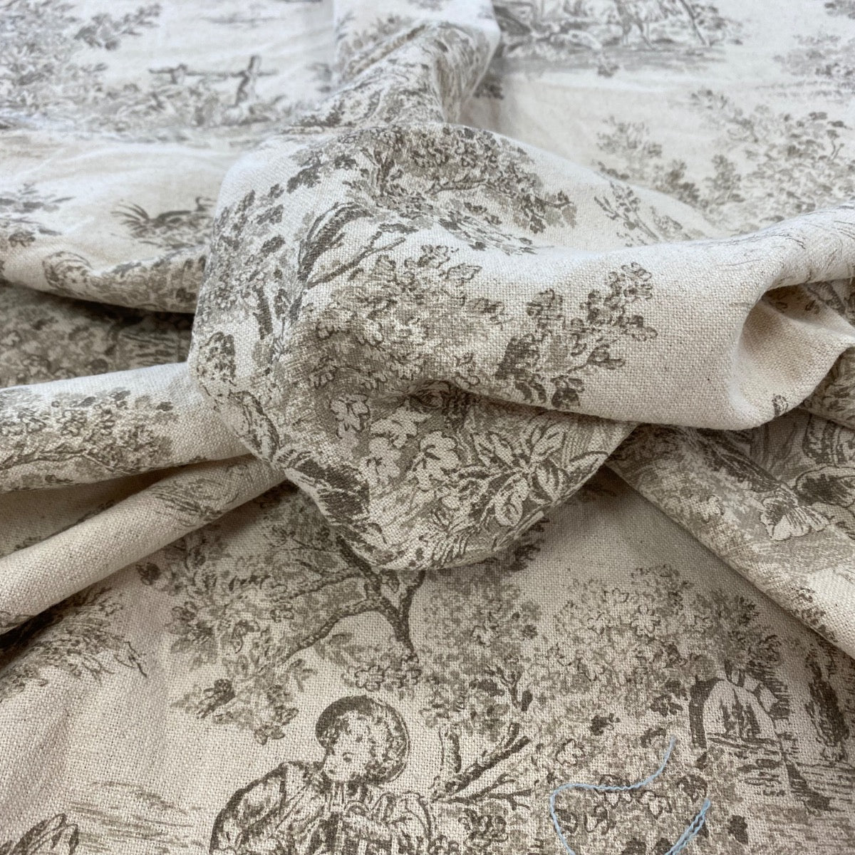 H397 Rustic Toile Natural gather toile fabric