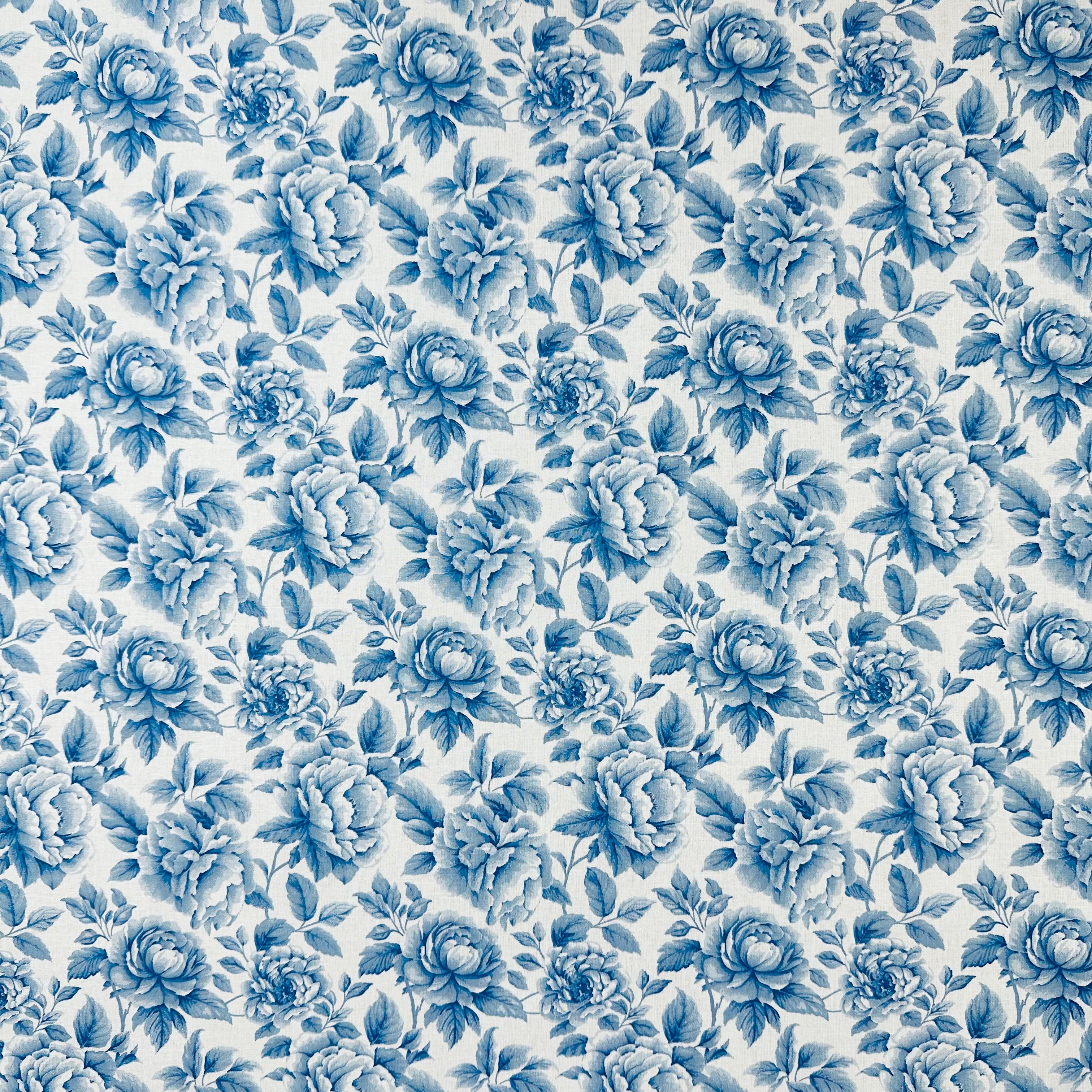 H429 Roses Vintage Cotton Blue Fabric