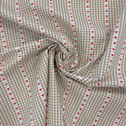 H446 Heart Gingham Printed Cotton Natural Fabric