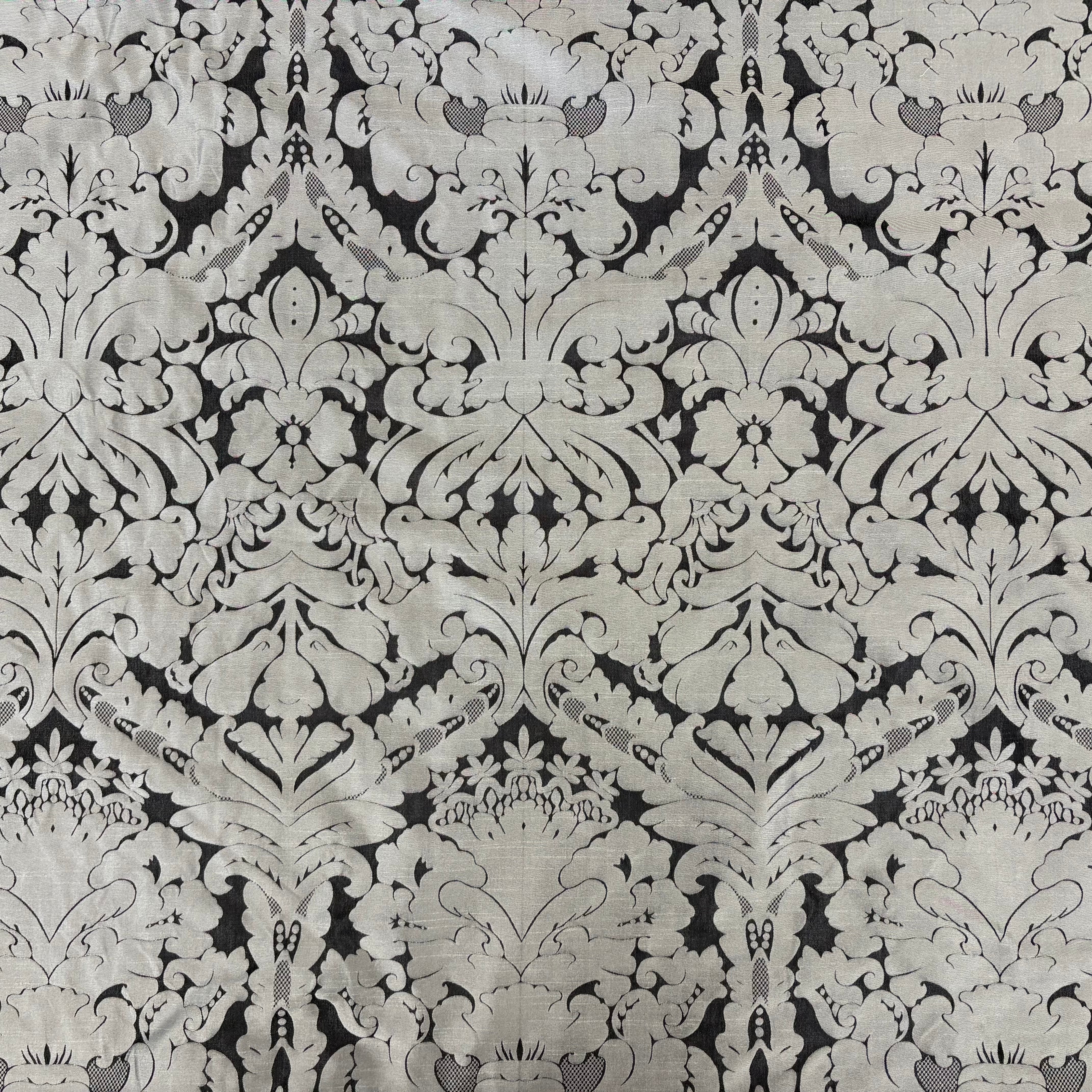 Faux Silk Damask Black Grey