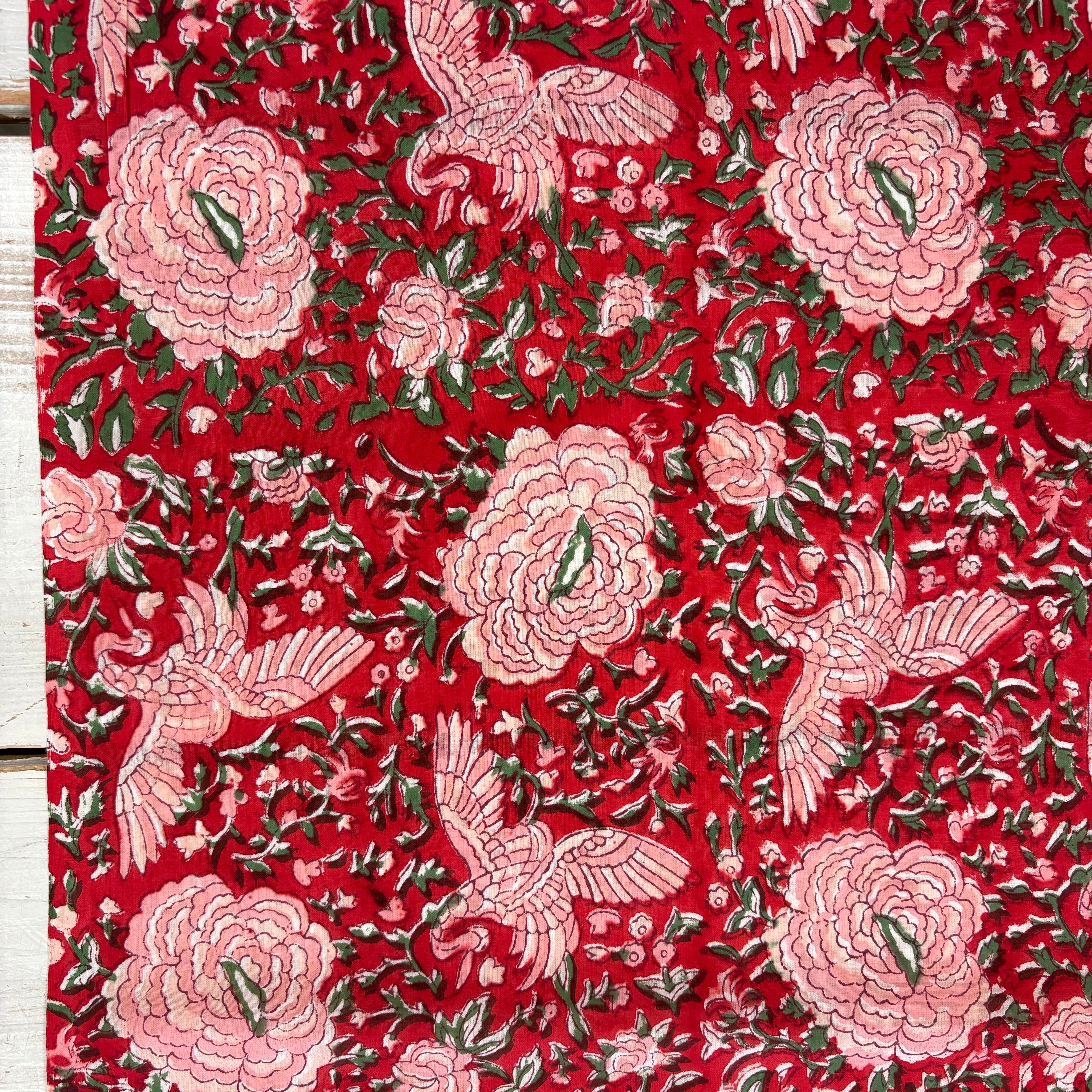 Floral Cranes Block Print Pink Tex Ex 3023
