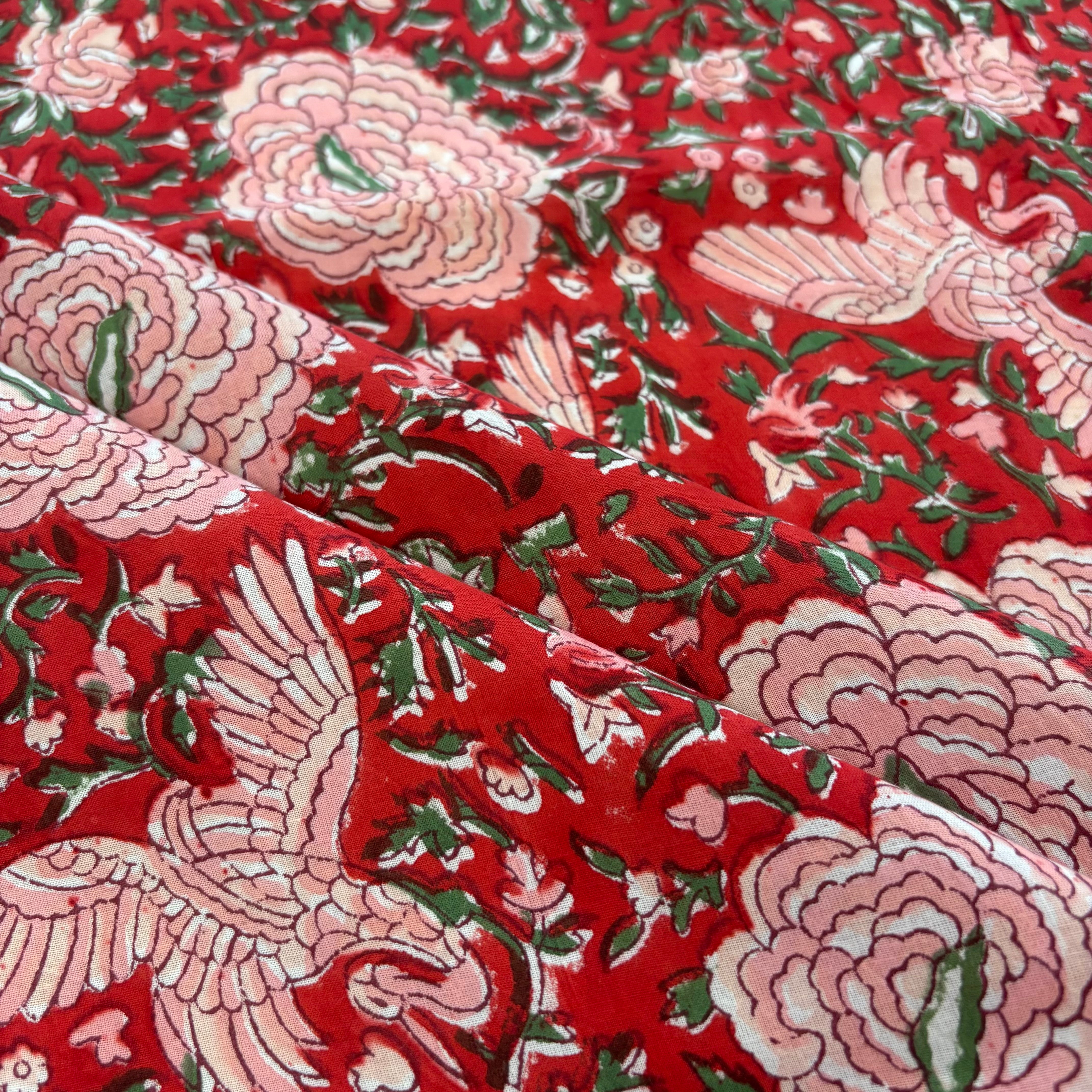 Floral Cranes Block Print Pink Tex Ex 3023