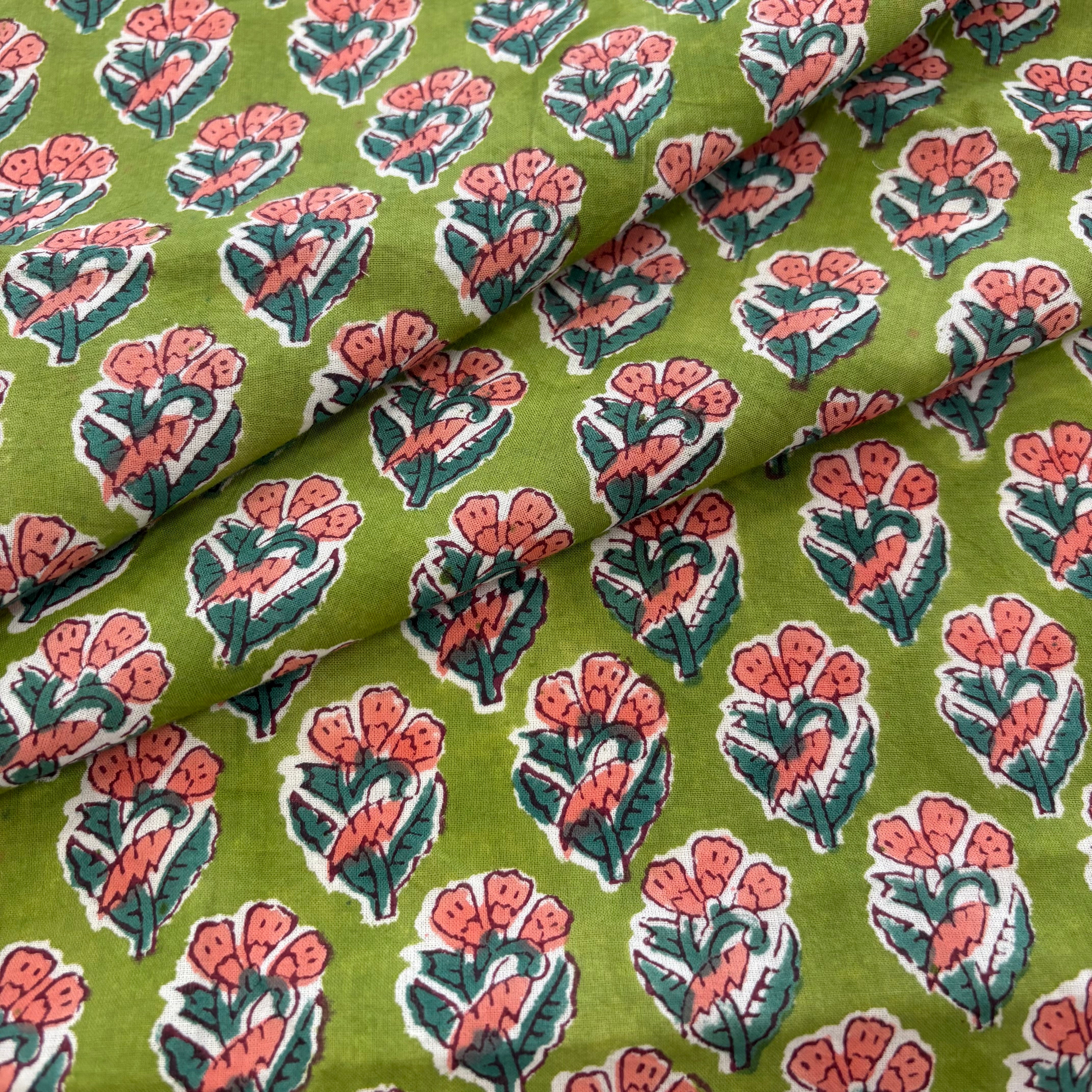 Bunch Of Flowers Block Print Green Tex Ex 3021