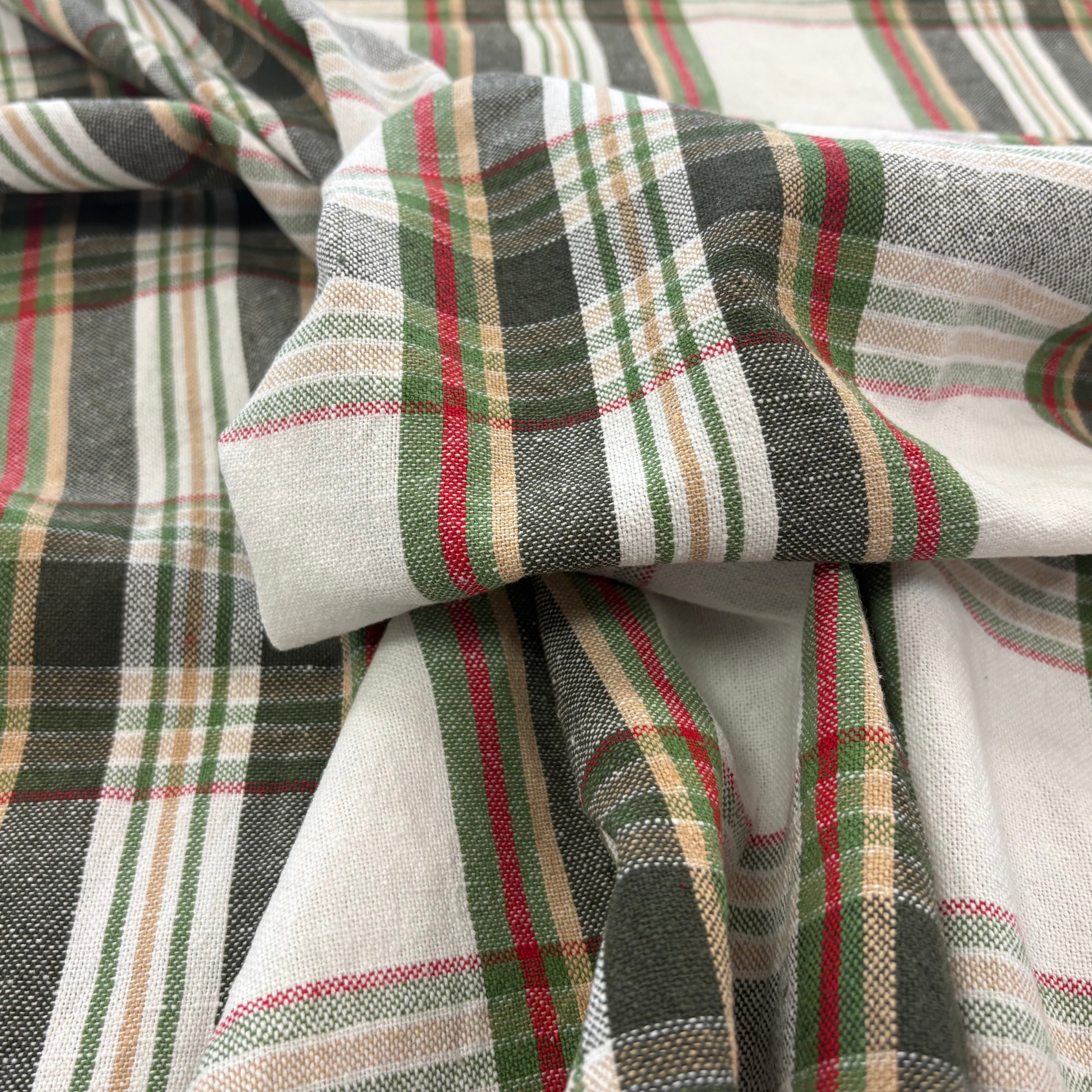 H443 Gabriel Rustic woven tartan Ivory Green