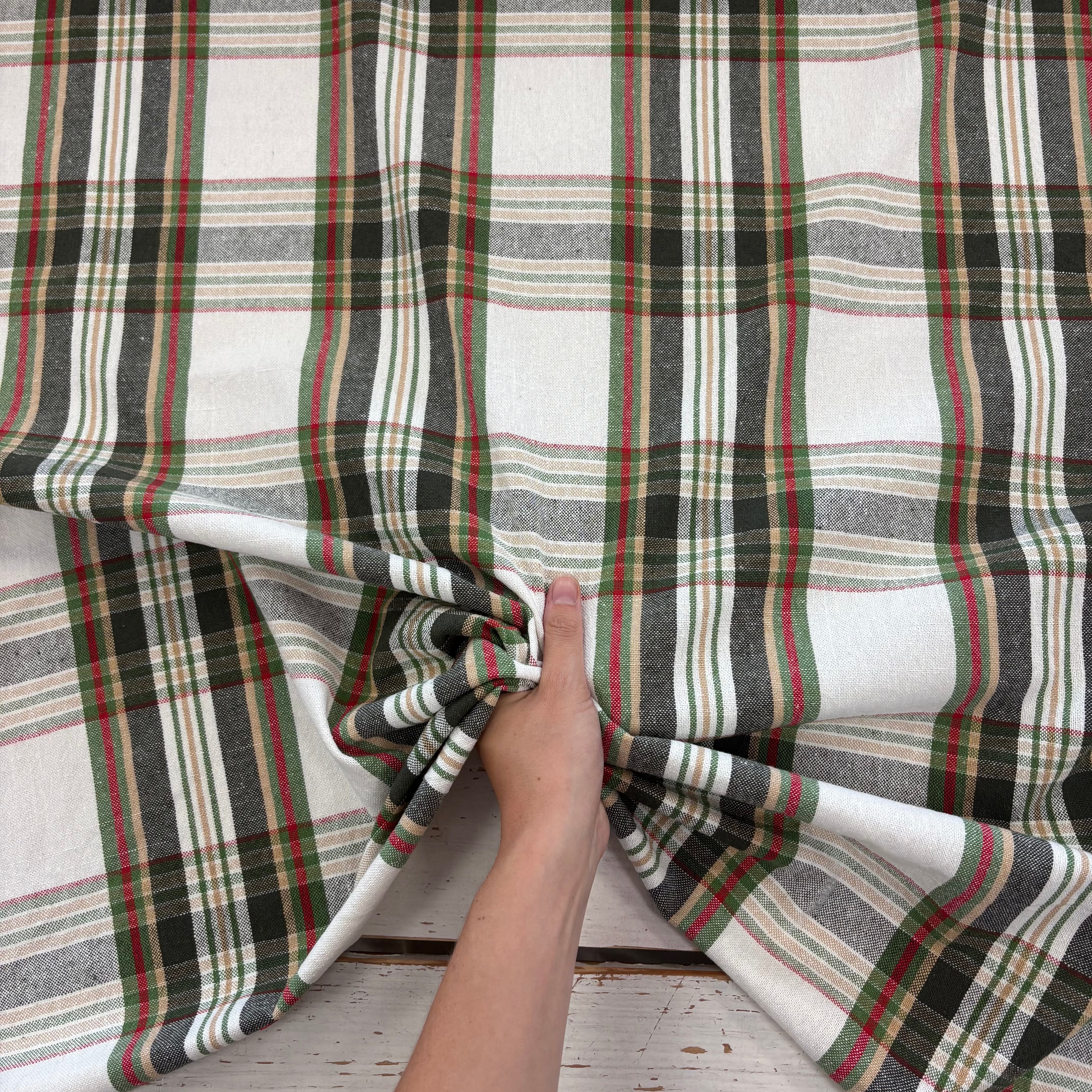 H443 Gabriel Rustic woven tartan Ivory Green