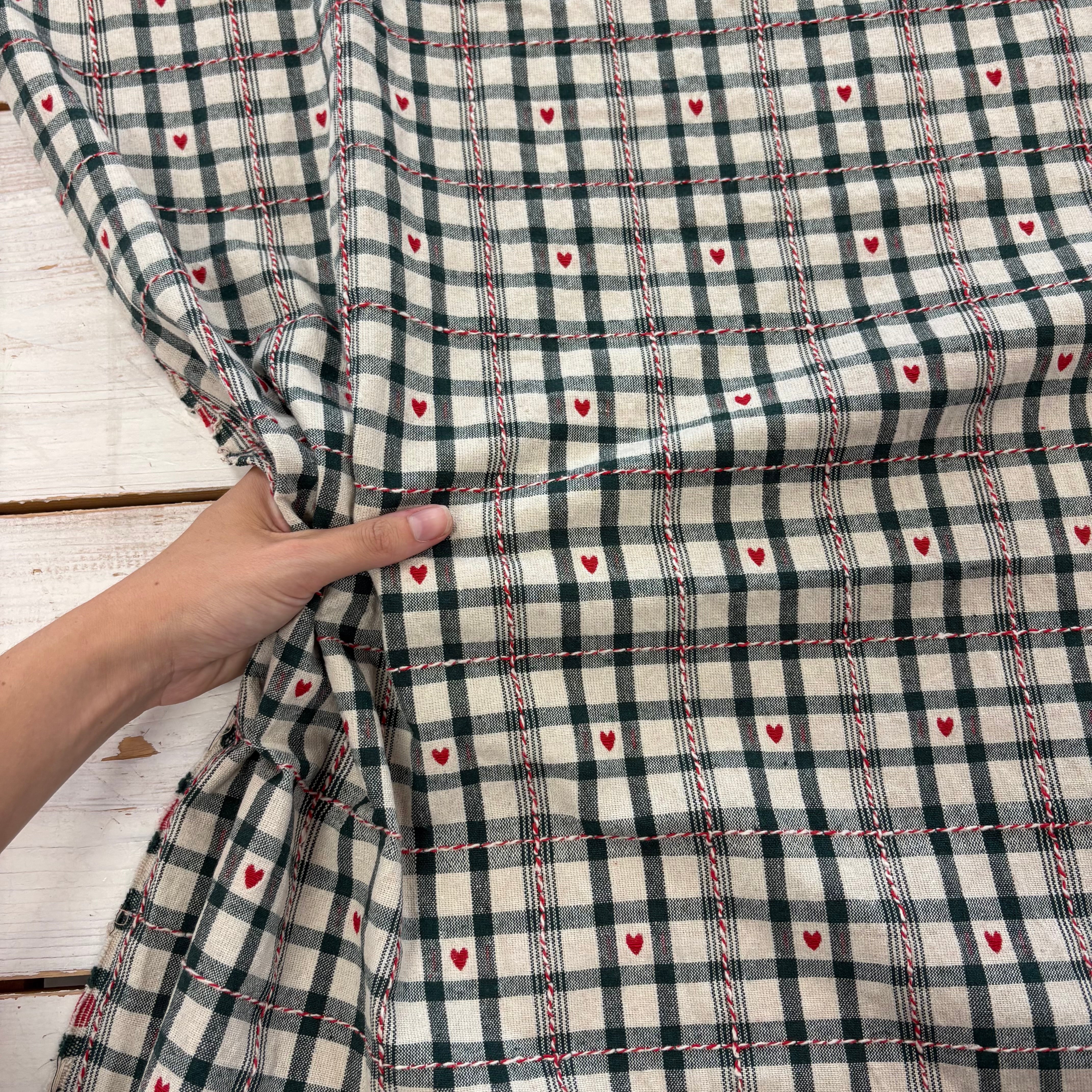 H441 Brodé line and rustic heart tartan Bottle Green