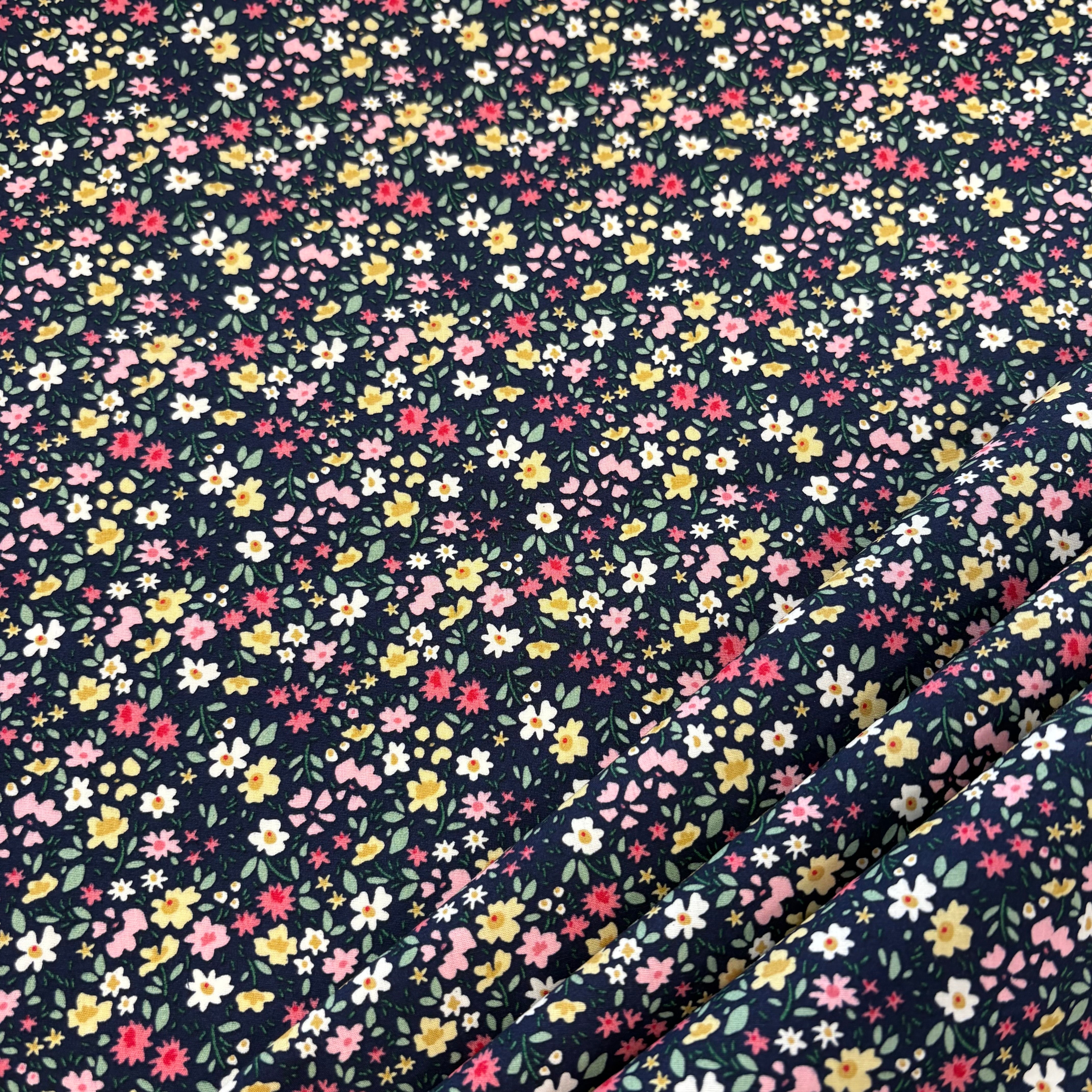 C855 Navy Meadow flowers cotton poplin