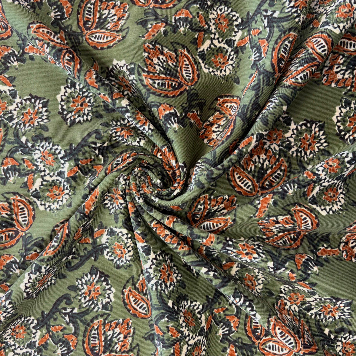 T577 Indian Flowers Needlecord Green