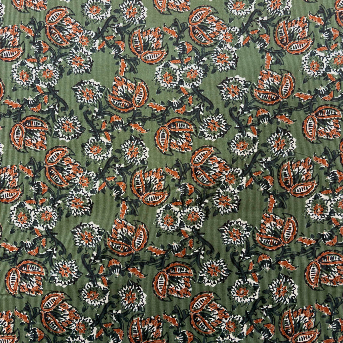 T577 Indian Flowers Needlecord Green