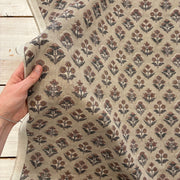 K50 Floral Block Print Style Linen Look Natural