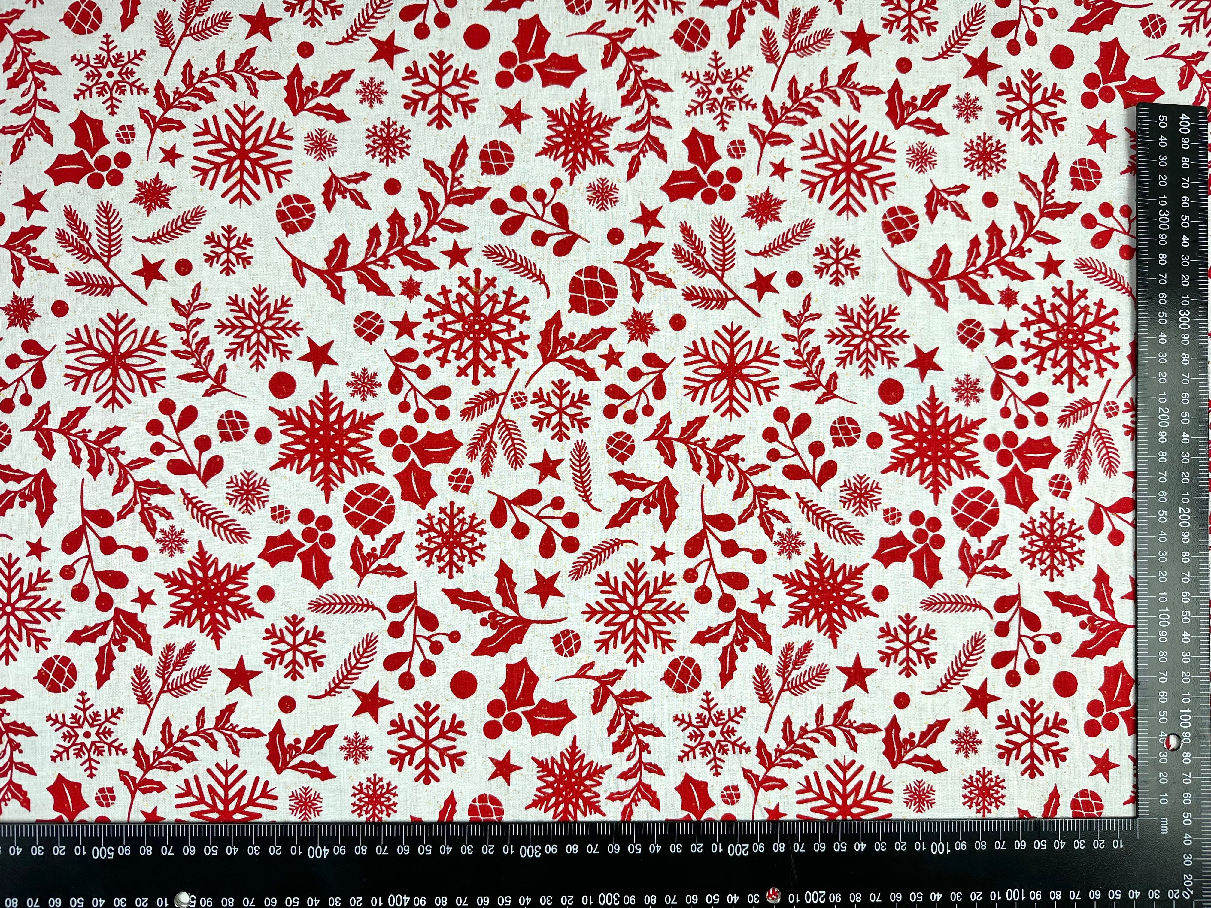 I527 Wintery foliage white red with gold speckles