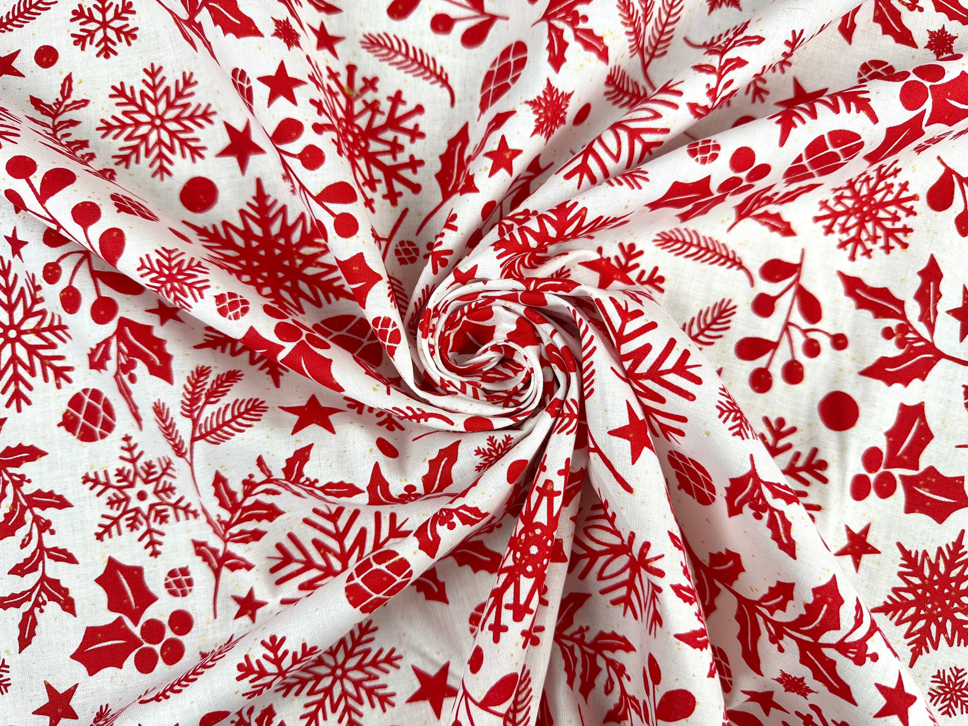 I527 Wintery foliage white red with gold speckles