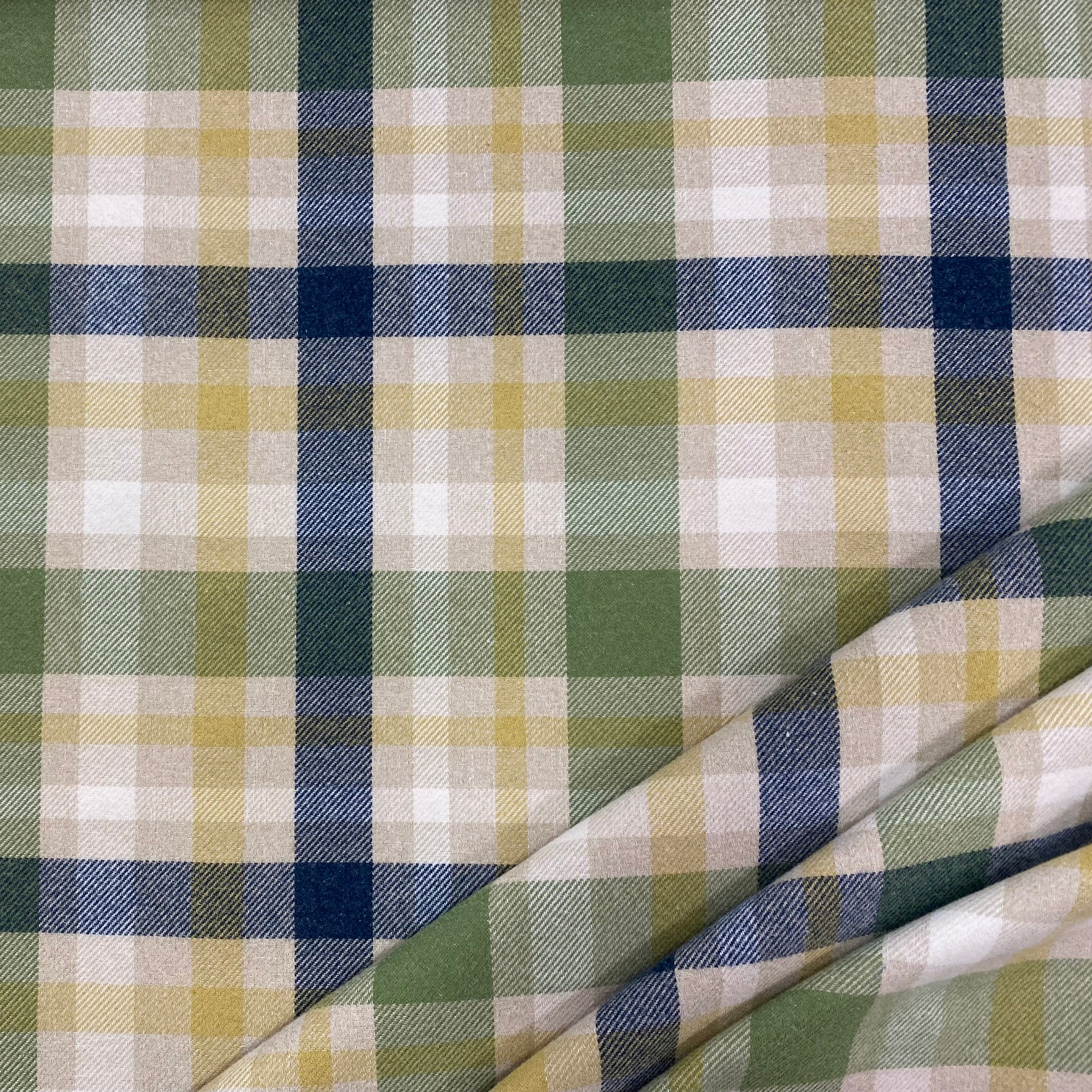 Tex Ex 2927 Primary wool effect tartan, blue, green and yellow, fold 