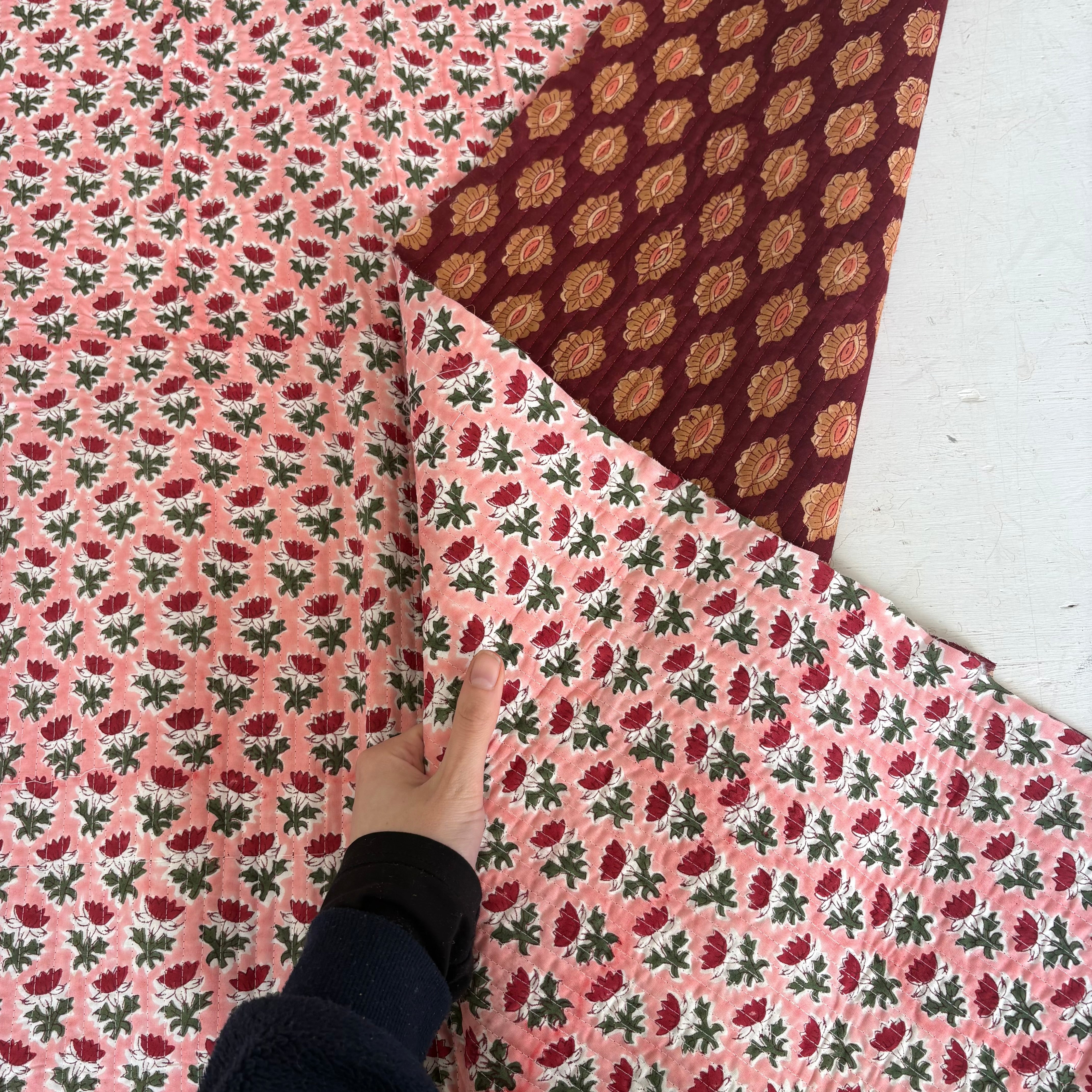 Tulip and shield Double sided quilted Block Print Tex Ex 2978