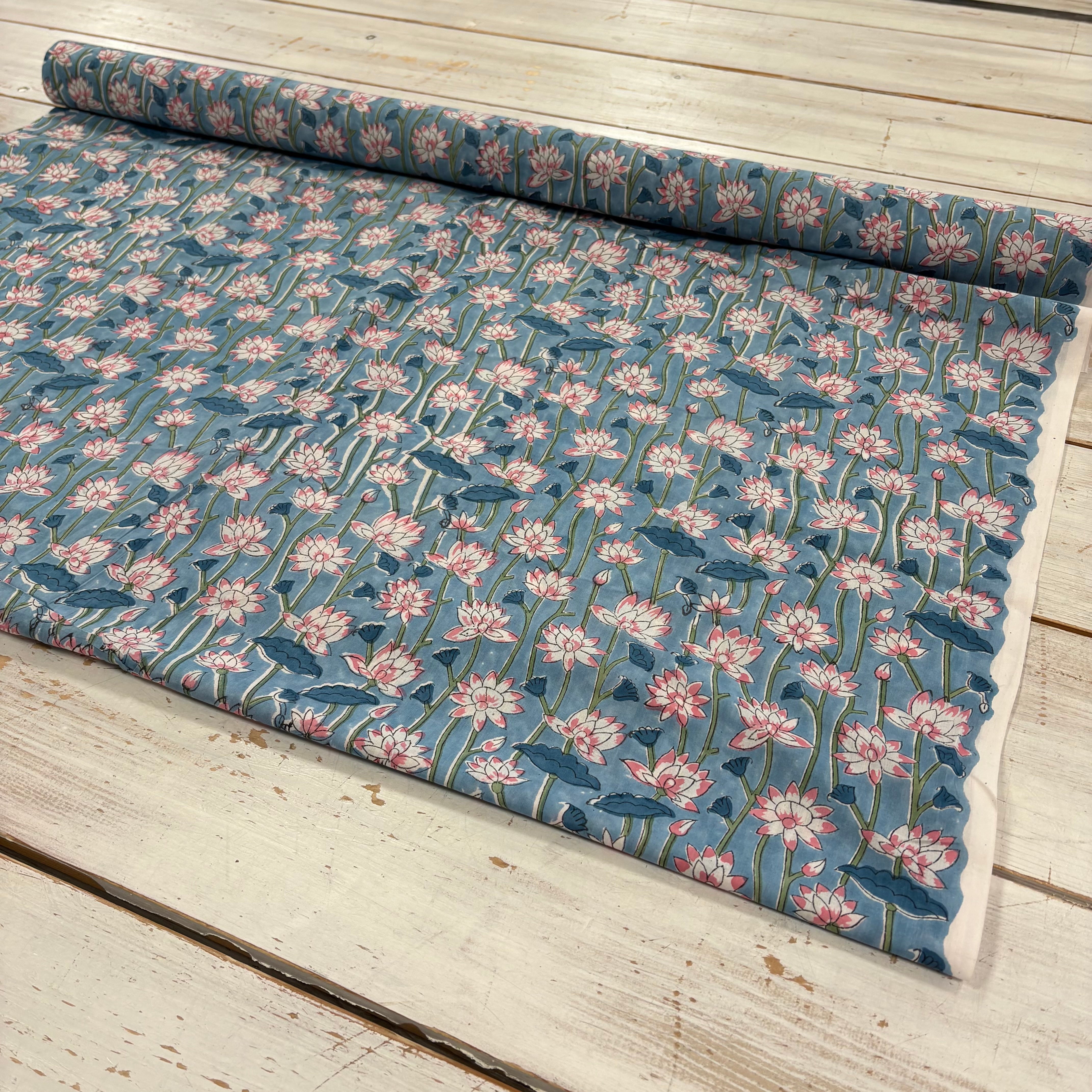 Indore Lotus block print Tex Ex 2949 Fabric Full Width