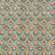 K49 Floral Block Print Style Linen Look Aqua Fabric