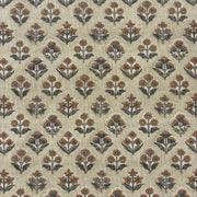 K50 Floral Block Print Style Linen Look Natural Fabric