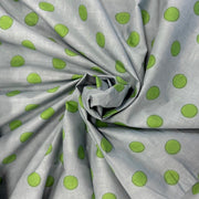 Mineral Blue Spotty Indian Print Cotton Fabric gathered, lightweight 100gsm printed cotton for dressmaking, handmade gifts, crafts and soft furnishings, handcrafted using traditional Indian printing techniques.