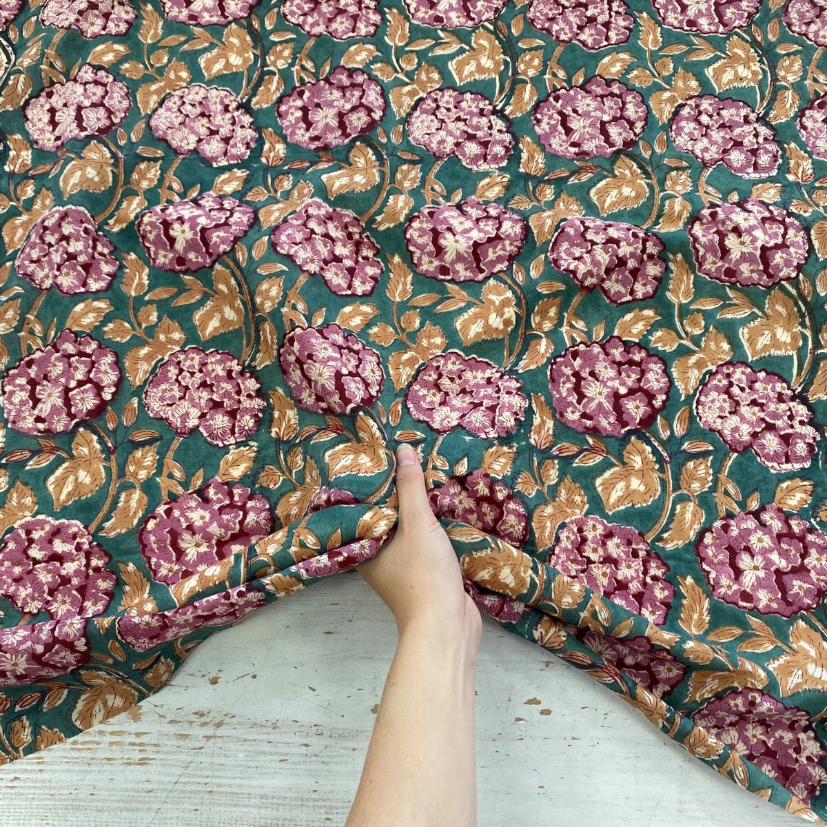 Pink City Hydrangea Block Print Tex Ex 2910 Fabric Scale