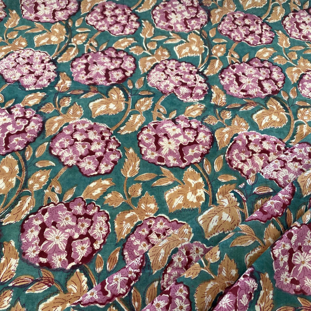 Pink City Hydrangea block print Tex ex 2910 | Textile Express | Floral ...