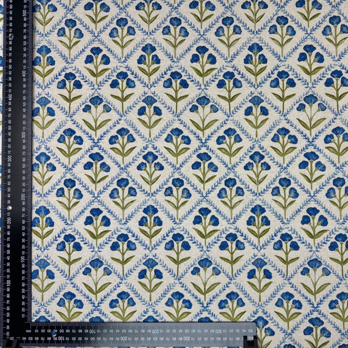 Prestigious Textiles Chatsworth Cornflower floral cotton linen fabric from the Greenhouse collection scale